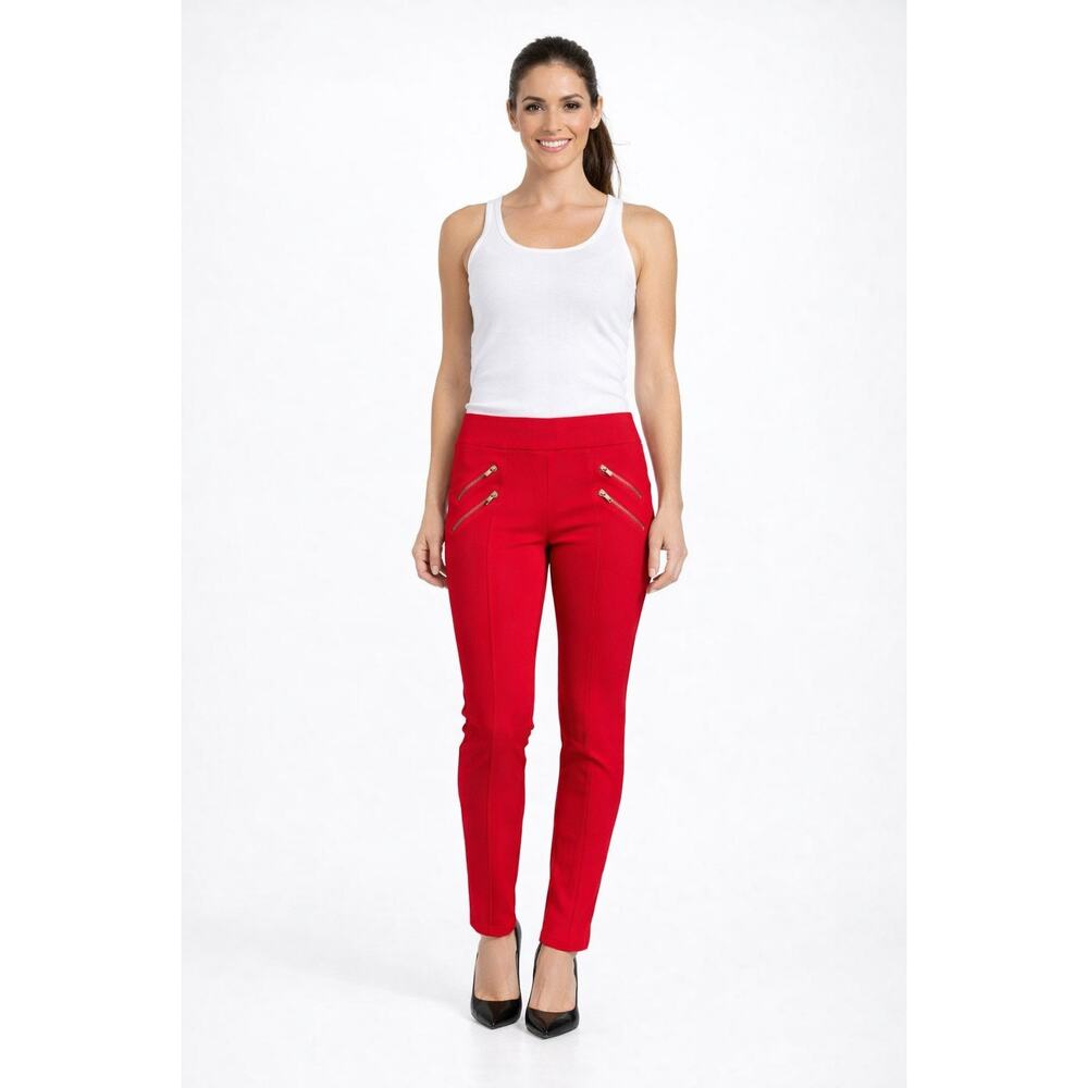 Ci Sono Red High Waist Skinny Pants Gold Zipper Detail Stretch Pants Size M
